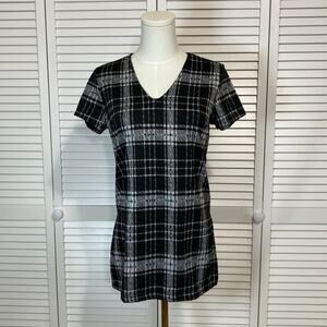 NWT Touch Me Y2K Retro Black Plaid High Side Slits Tunic Blouse M
